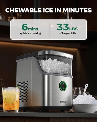 Silonn Nugget Ice Maker Countertop, Ice Basket with Handle, Quiet Operation -m