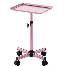 Salon Rolling Tray Cart Adjustable Height Metal Trolley Pink Spa Tattoo Dental