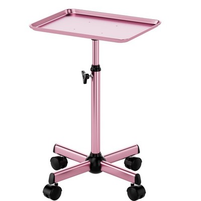 Salon Rolling Tray Cart Adjustable Height Metal Trolley Pink Spa Tattoo Dental