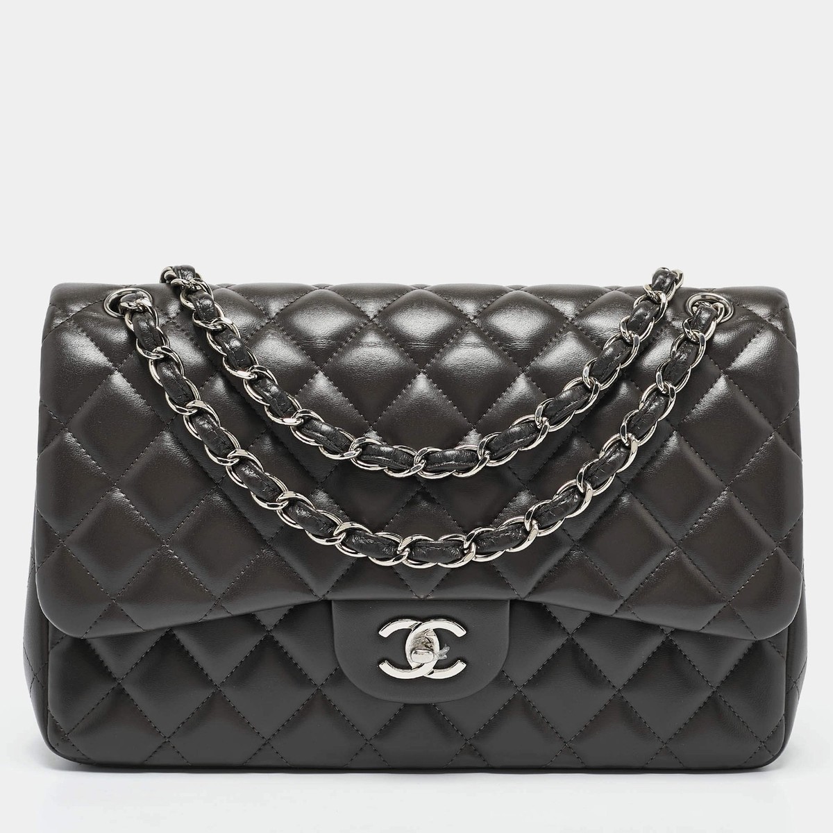 Chanel Grey Quilted Leather Jumbo Classic Double Flap Bag | eBay