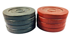 VINTAGE LOT OF 8 SPORTCRAFT SHUFFLEBOARD DISC PUCKS 4 RED 4 BLACK VGC