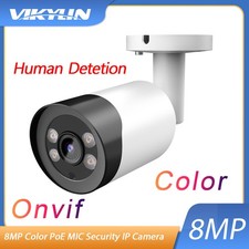 Vikylin Full Color 8MP 4K POE IP Camera Bullet 24/7 Color Night Vision MIC IP66