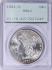 1881-S Morgan Silver Dollar PCGS MS-63 OGH (1st Gen)