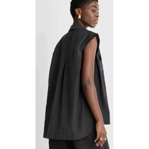 Future Collective Kahlana Barfield Sz L Black Button Collared Oversized Utility