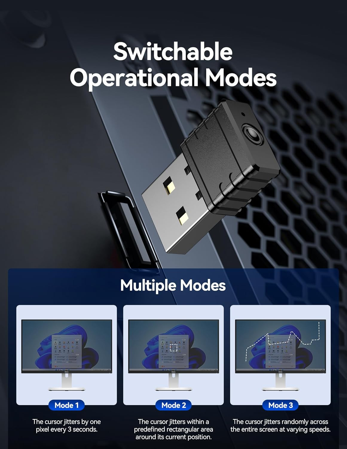 TECKNET Mouse Jiggler Undetectable USB Mover Device with 3 Modes, Color LED Indi