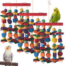 Bird Toys, 3PCS Parrot Foraging Hanging Toy, Multicolored Natural Wooden Bloc...