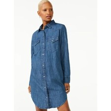 Free Assembly Women’s Blue Long Sleeve Western Shirtdress Sz Small
