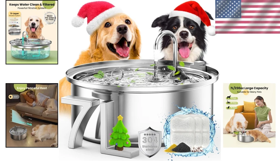 7L Silent Dog Water Fountain with Red Light Reminder - Perfect for Multi-Pets - Image 2 of 4