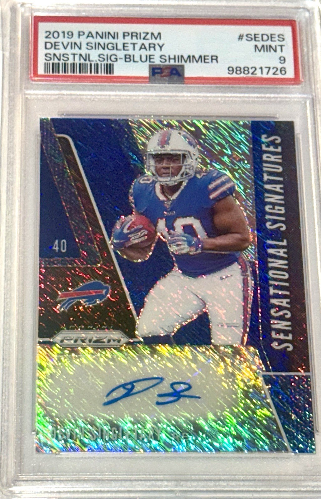 2019 PANINI PRIZM DEVIN SINGLETARY ROOKIE AUTO BLUE SHIMMER  /10 PSA 9 #SEDES