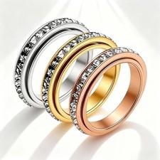 Sparkling Rotatable Fidget Ring Cubic Zirconia Anti Anxiety Spinner Ring Women