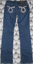 Big Star REMY Buckle Bootcut Thick Stitch Embroidered Jeans Womens 27X34 RARE