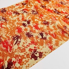 Falling Leaf B 13x61 LONG Vintage Japanese Chirimen Kimono Silk Fabric CK35