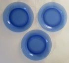 Pyrex Festiva Cobalt Blue Swirl Glass Lunch Luncheon Plates 9" Vtg Set of 3