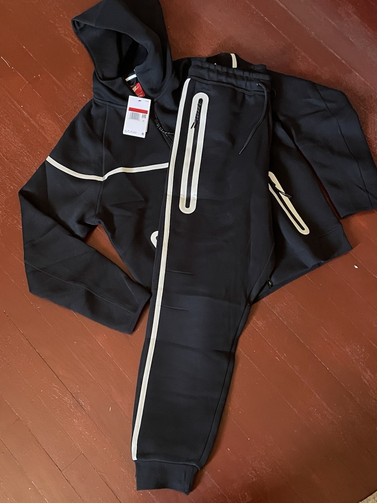 Nike Tech Fleece Windrunner Hoodie & Pants Tracksuit Set Black White Men's
