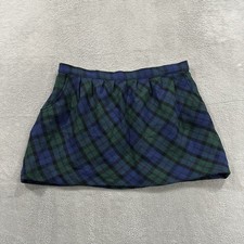 Old Navy Sz 12 Mini Skirt Blue Green Wool Blend Plaid Preppy Y2K Grunge Punk Vtg