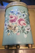Antique Hand Painted Tole Ware Waste Basket Ormolu Trim Plymouth Tole Co.