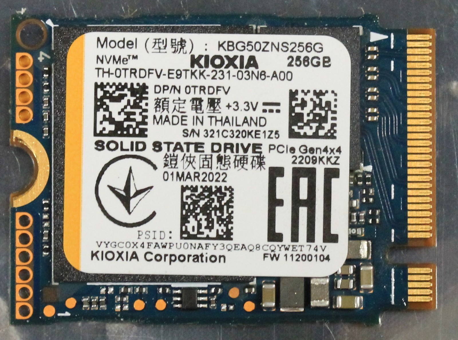 Kioxia KBG50ZNS256G 30mm 256GB NVMe M.2 SSD. Available Now for $20.75