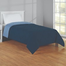 Mainstays Reversible Microfiber Comforter, Navy, Twin-XL,NEW