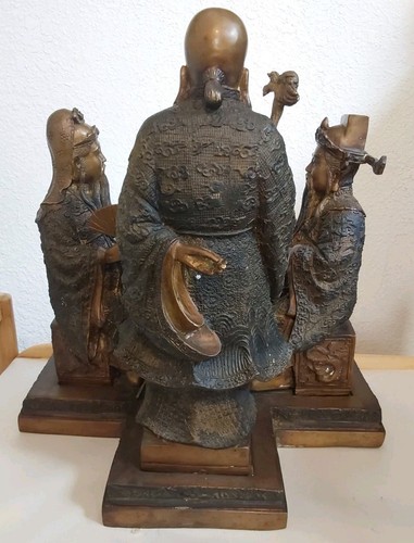 Vintage Chinese Bronze Statue 3 Wise Men Playing Checkers 15 X 14 X 11 Inches - Picture 7 of 16