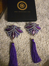 Purple Rhinestone Burlesque Tassels, Handmade, Yokko