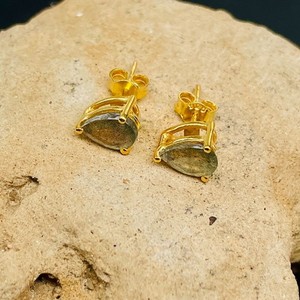 Authentic Natural Labradorite Teardrop Earrings 14k Gold Plated 925 Sterling Silver Dainty