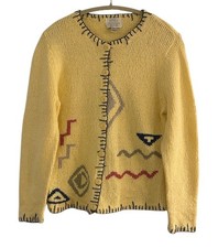 Christopher  Banks Yellow Hand Embroidered Cardigan Sweater Size Medium