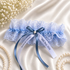 Personalized Bridal Wedding Garter XS-S Blue Lace Satin Keepsake Handmade Gifts