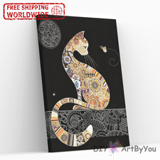 Paint By Numbers Kit Cat Moon Animal Abstract Wall Canvas Painting Oil Acrylic