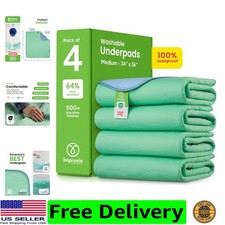 Washable Underpads, 34" x 36" Pack of 4 - Heavy Absorbency Reusable Bedwettin...