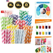 Paper Straws Disposable - 200 Pack - Durable  Non-Soggy Striped Paper Straws...