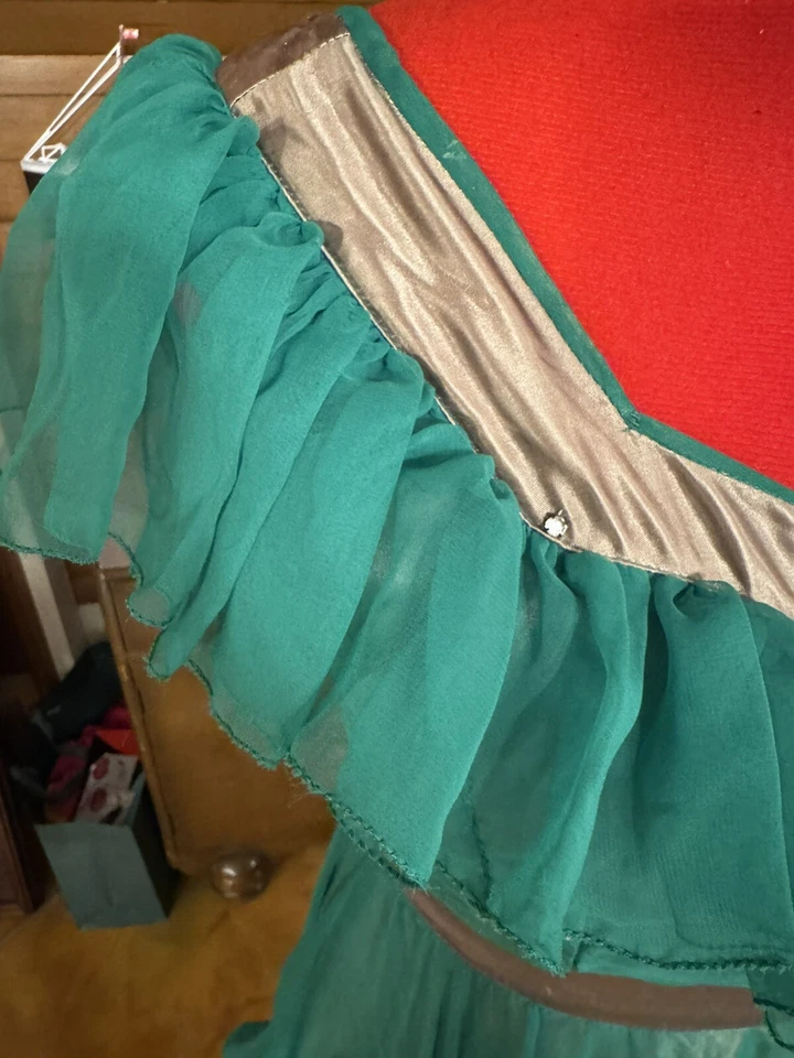 1930 Antiguo Vestido Disfraz Lo que el viento se llevó Gasa Satinado Verde En muy buena condición Esmeralda Foto 3 de 4