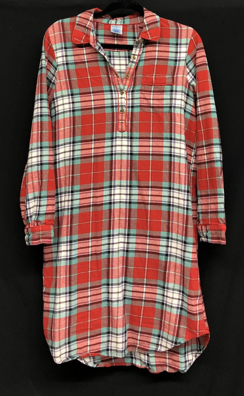 Lands End Sz Small 68 Red Green Plaid Flannel Cabin Wear Womens