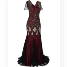 Deluxe Womens Gatsby Dress 1920s Flapper Long Sequin Retro Party Evening Costume