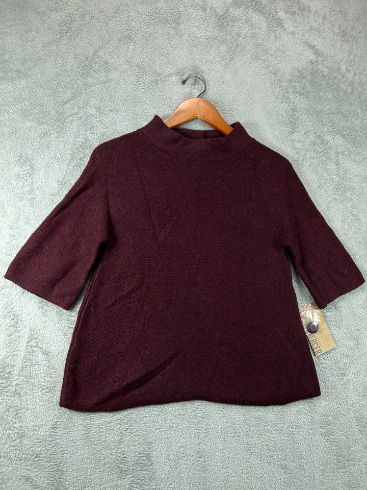 NWT Womens Tops Medium Spring Mercer Red Wool Blend High Mock Neck Button Back - Image 2 of 4