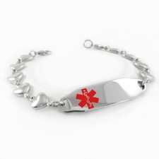 Medical ID Bracelet Heart Chain Stainless Steel Custom Engraved Women Fit 8.5in
