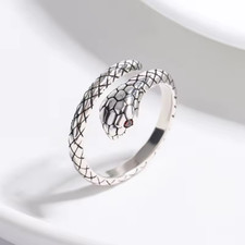 Damen Ring Schlange Motiv, Sterling Silber 925, geschwärzt, Rot,Größe wählbar