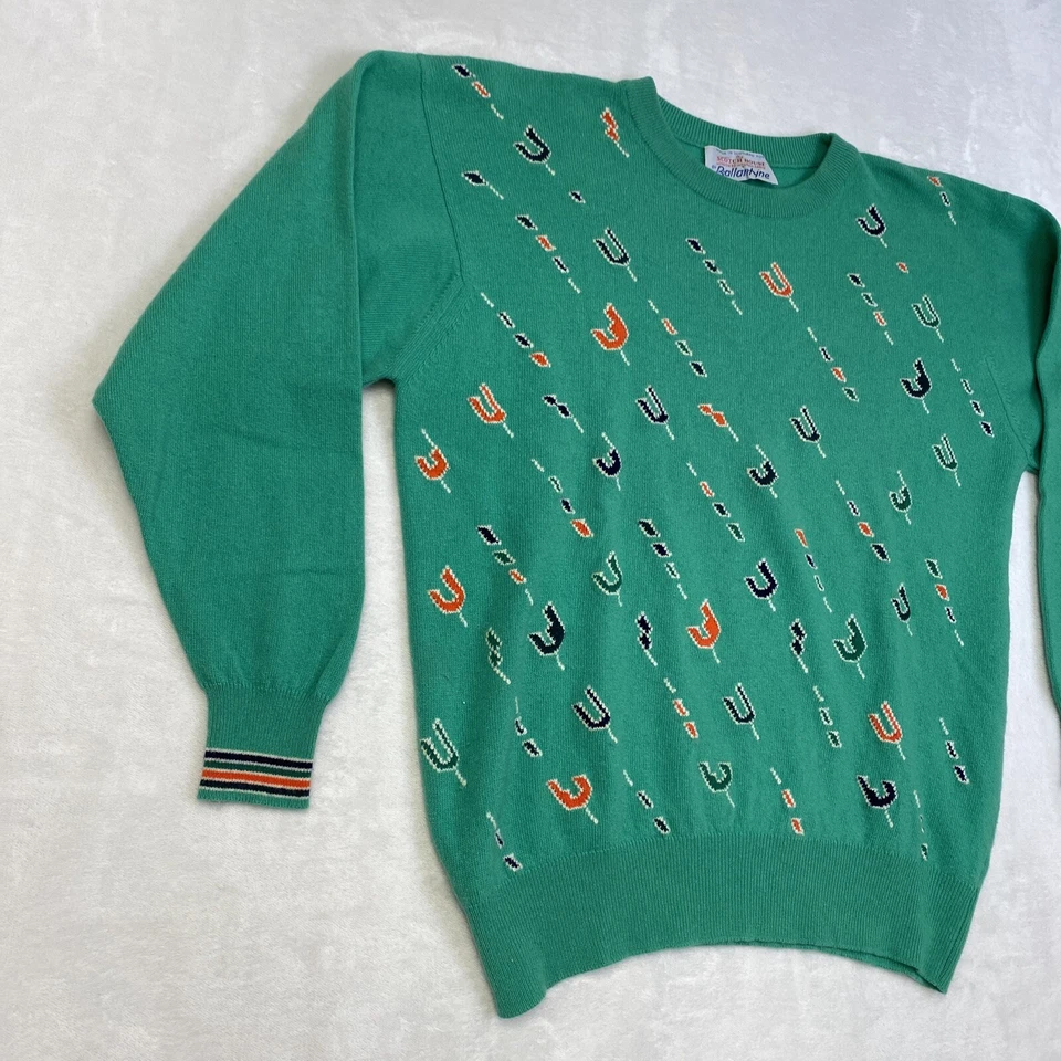 The Scotch House Ballantyne Cashmere Sweater Green Geometric Knit Vintage - Image 2 of 4