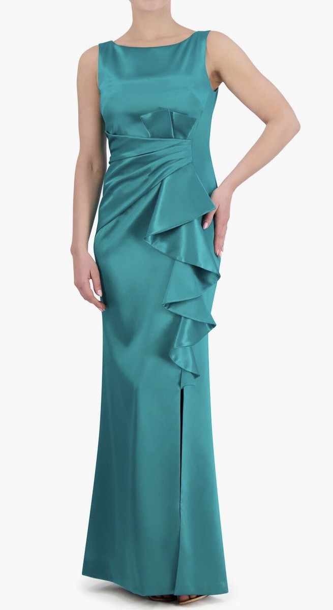 eliza sleeveless formal mermaid dress J Ruffle Satin Jade Green Gown Size 10 the bay