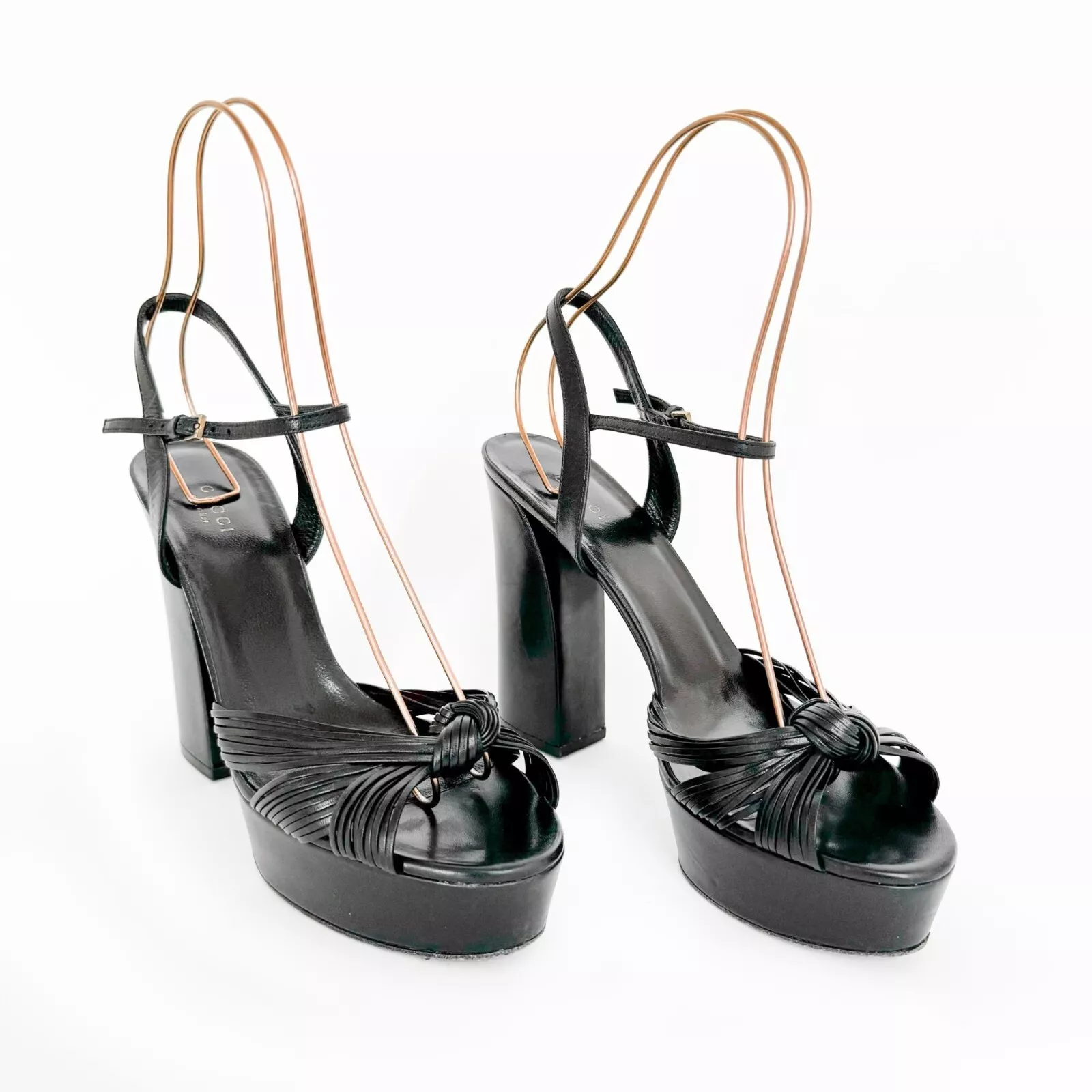 Sandales plateforme nouées Gucci Allie EU 40 US 10 noires Crawford bloc talon haut