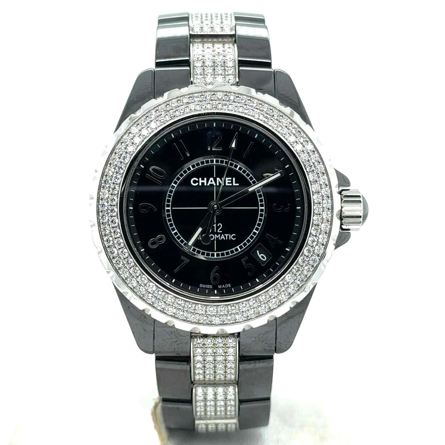 Orologio da uomo Chanel J12 Automatico 38 mm Lunetta e maglie diamante ceramica nera H1339