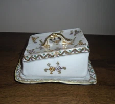 Antique Nippon Hand Painted Covered Cheese Dish Keeper