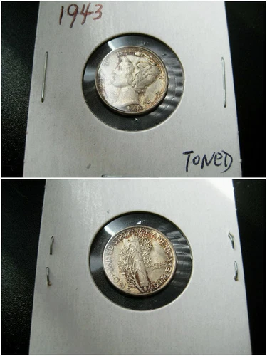 1943 MERCURY DIME CHOICE UNC BU COIN TONED