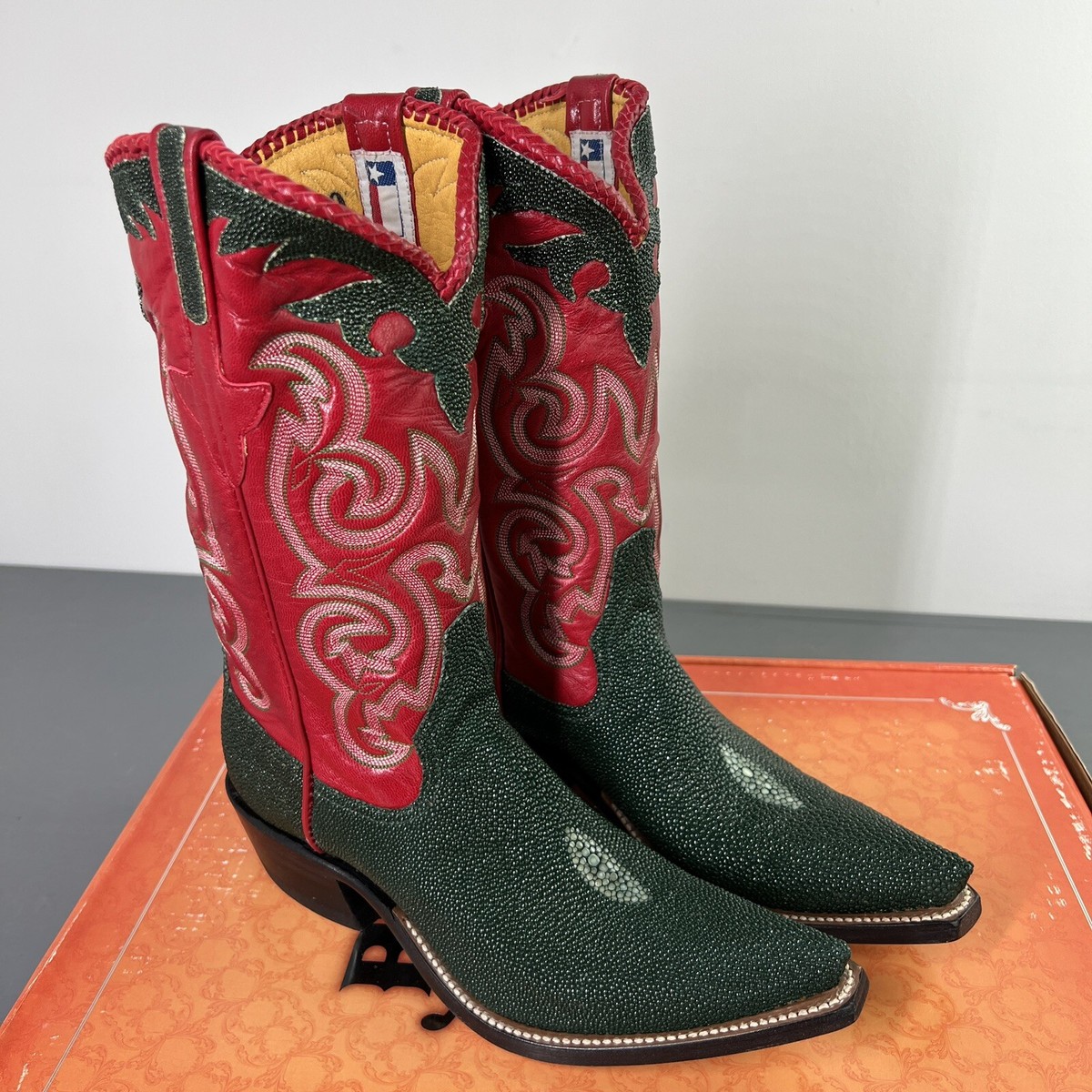 Rios of Mercedes Stingray Red Green Leather Cowboy Boots Rios of Mercedes Stingray Red Green Leather Cowboy Boots