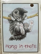 Dimensions Hang In There Gray Kitty On Branch Counted Cross Stitch Kit 5 x 7"
