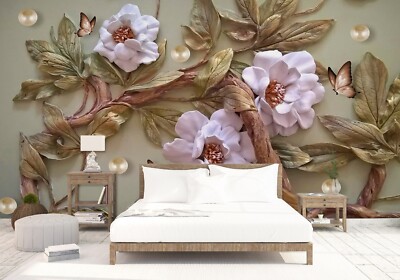 3D Retro Flower Branch ZHUA133 Wallpaper Wall Murals Removable Self-adhesive Ann