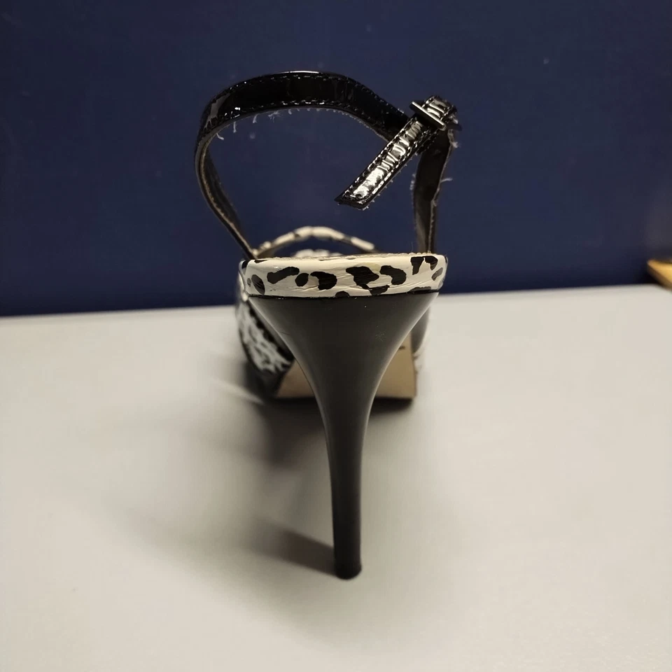 White House Black Market Kurt Slingback Heels Women 7M Black White Leopard Print - Image 4 of 4