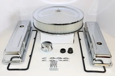 SB Chevy Chrome Engine Dress Up Short Valve Covers 14" Air Cleaner SBC 327 350