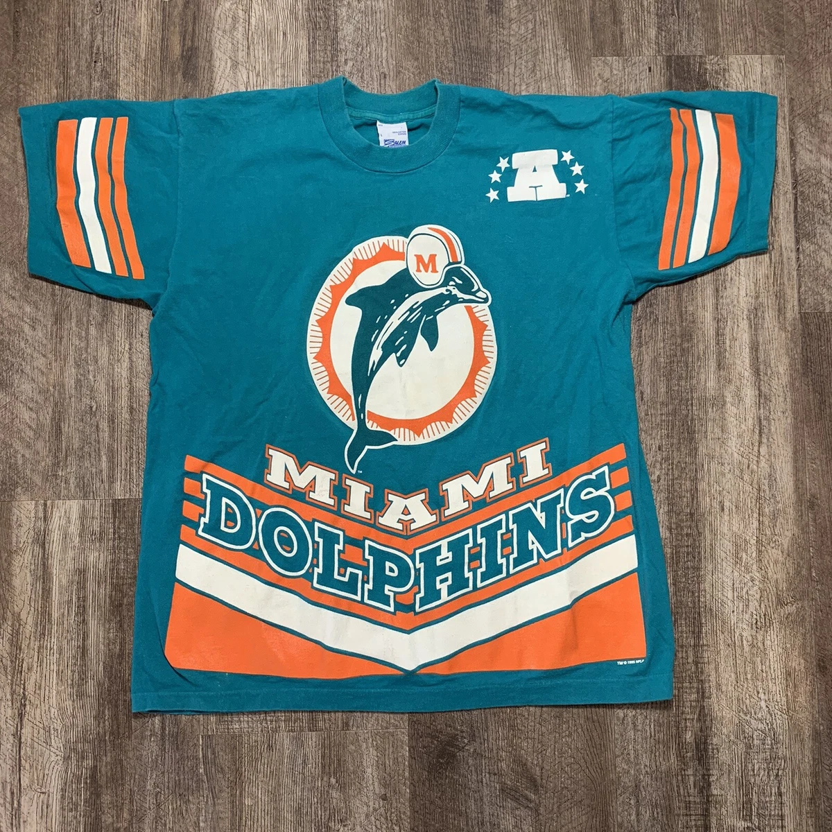 Vintage Miami Dolphins Shirt 1995 Big Logo All Over Print Salem Sportswear S1
