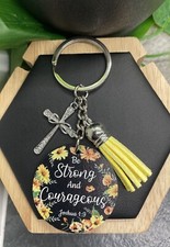 3.5 Scripture Pendant Purse Rhinestone Cross Charm Keychain Be Strong B3598