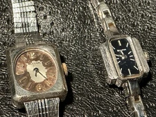 Pair Bulova Women Rectangular Stainless Steel  Watch running 8CL and 1000.11 cal